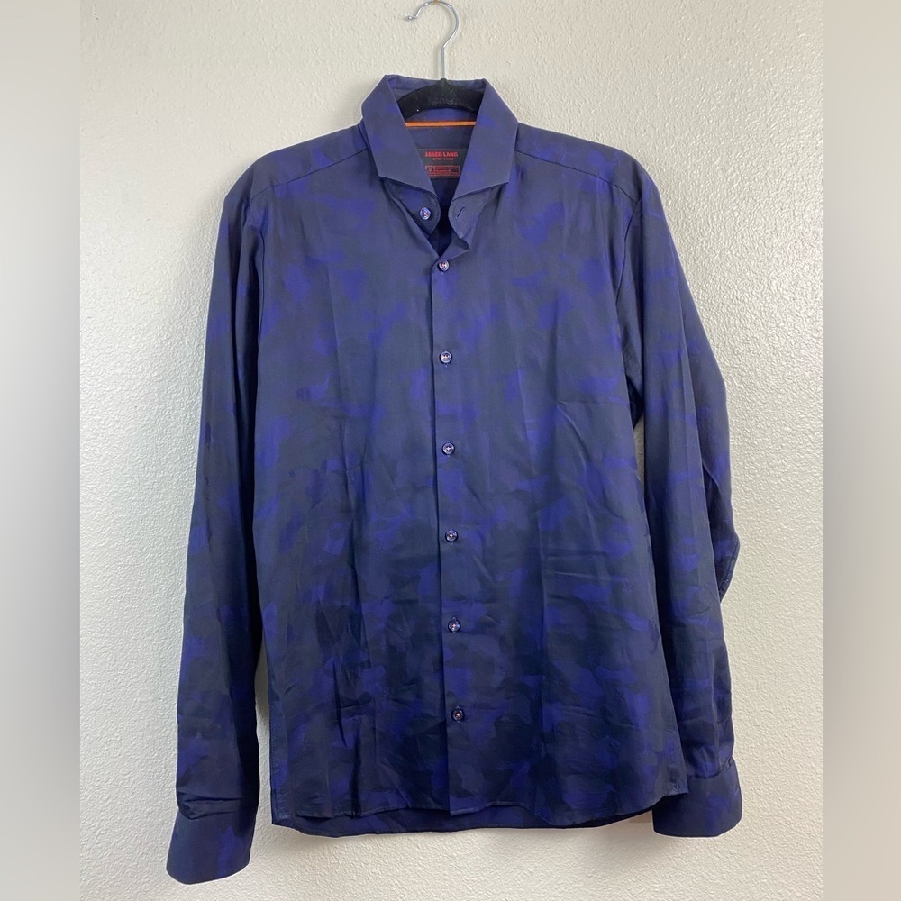Jared Lang Slim Fit Long Sleeve Shirt Men’s Floral Medium Blue Black Button Down